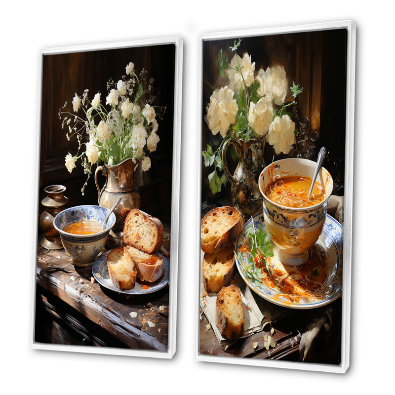 French Soup Savory Elegance - Ensemble de 2 impressions sur toile, Cadre blanc, H 28 po x l 25 po