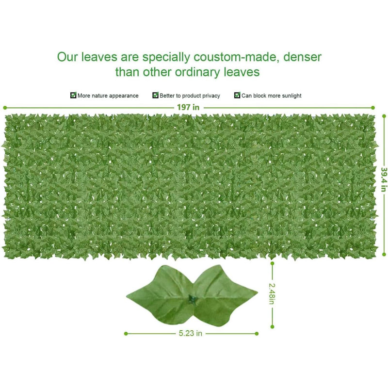 Écran d'intimité en faux lierre (vert clair), H 40,5 po x l 5,1 po x P 5,1 po