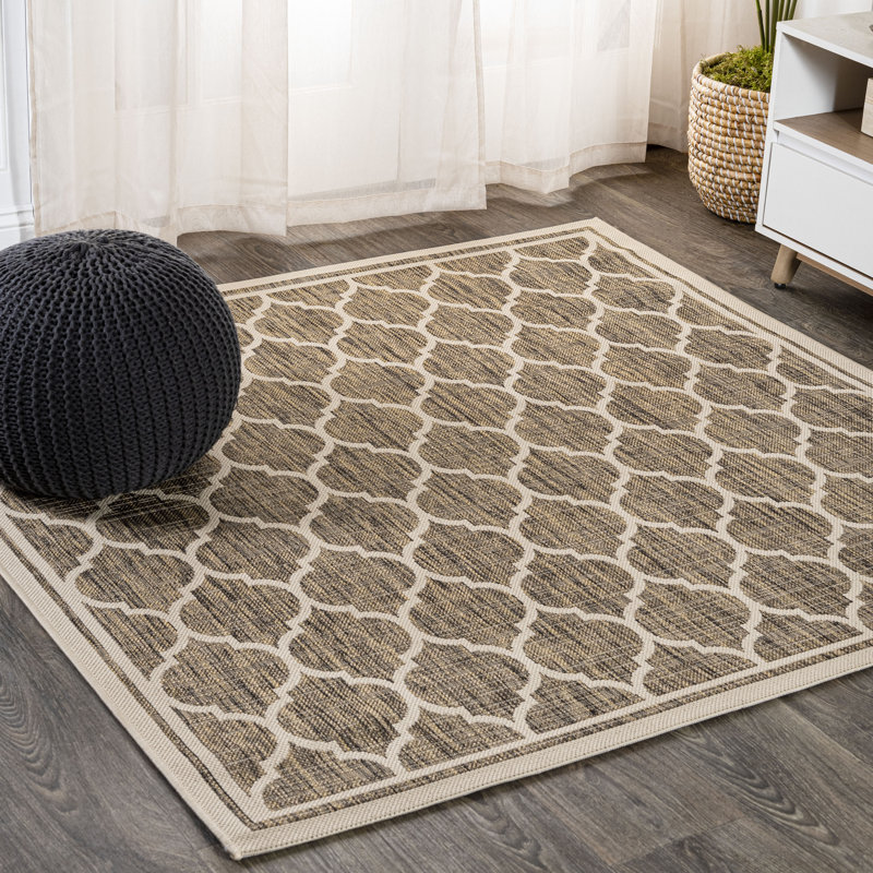 Hague Moroccan Trellis Textured Weave Brown/Beige Indoor/Outdoor Rug, Square 5'3"