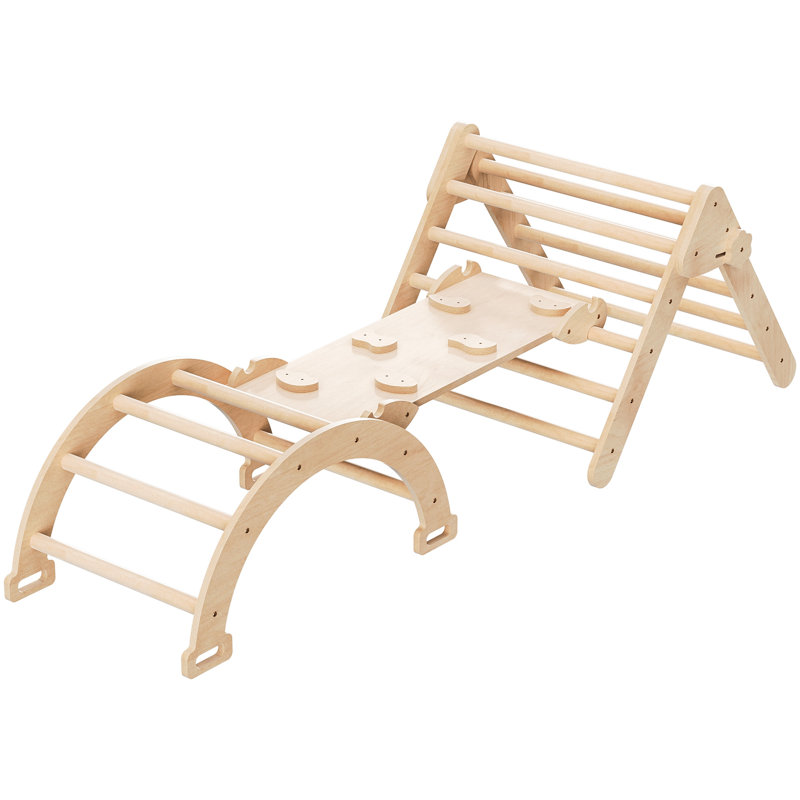 5-in-1 Foldable Pikler Triangle Set for Toddlers with Arch Climber Rocker Jungle Gym