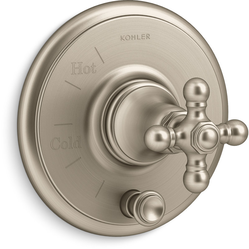 Kohler Artifacts Rite-Temp Valve Trim with Push-Button Diverter and Cross Handle, Vibrant Brushed Bronze