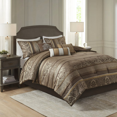 7 Piece King - Brown Gold Comforter Bedding Enchanting