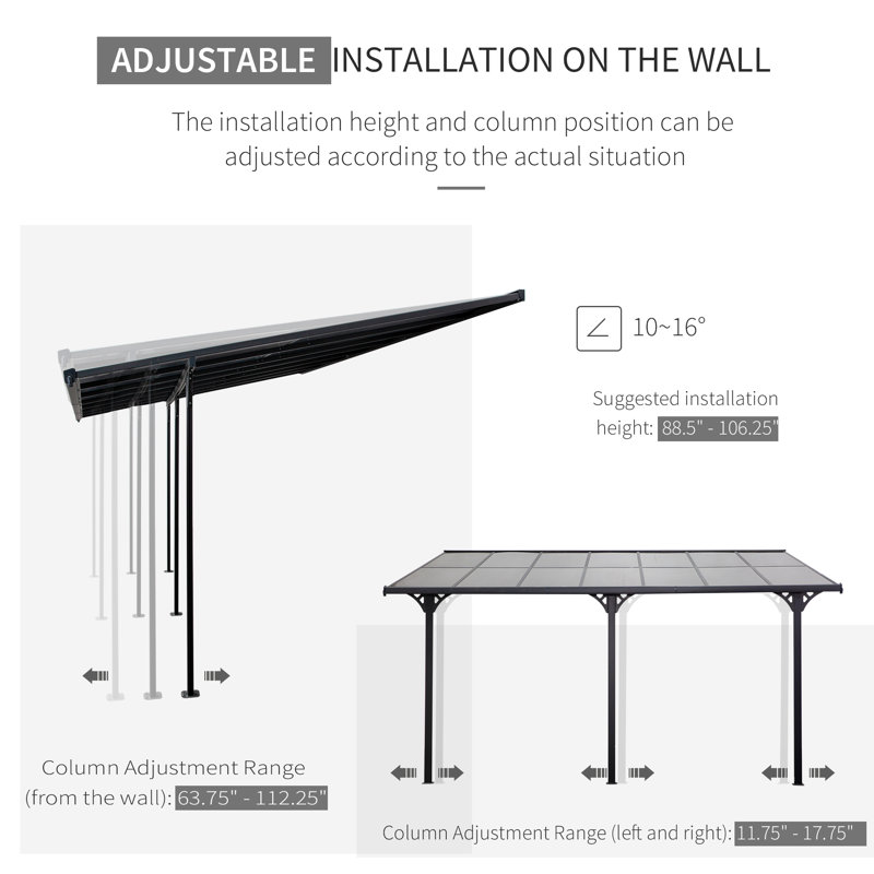 Outsunny Gray Aluminum Pergola with UV Blocking Polycarbonate Roof