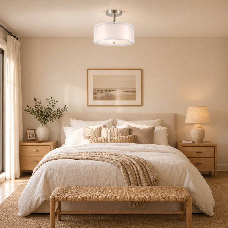 3-Light Semi-Flush Mount Light, White