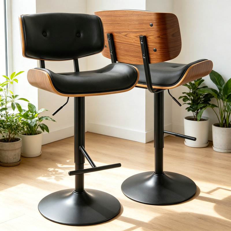 Tabouret de bar réglable pivotant en métal noir Lombardi, 2, Siège noir / structure noire