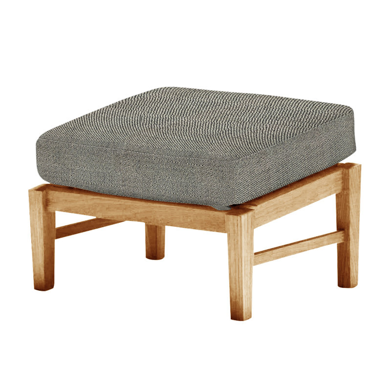 Croquet Outdoor Teak Ottoman with Cushion, Natural Teak, Welt, Intermix Bark