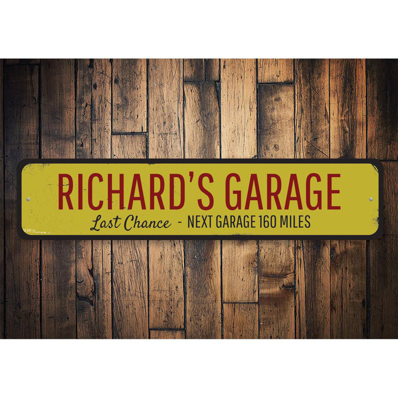 Enseigne personnalisée en aluminium «Last Chance Garage», H 6 po x l 24 po x P 0,06 po
