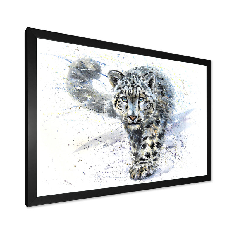 Snow Leopard - reproduction de cadre flottant sur toile, Cadre noir, H 24 po x l 36 po x P 1 po