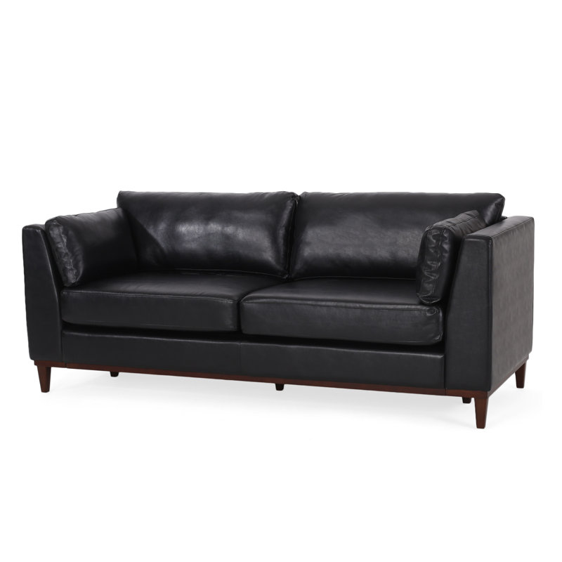 Tallula 80.25'' Faux Leather Sofa, Midnight Black Leather