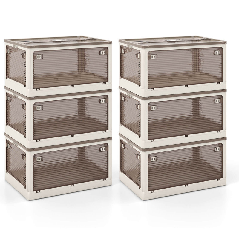Paquet de 6 bacs de rangement empilables avec couvercles en plastique pliable de 54 gallons