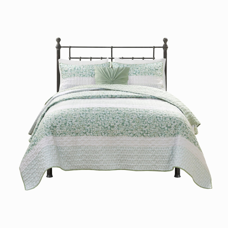 Ensemble de courtepointe pour lit double / grand 4 pièces avec coussin décoratif, Vert