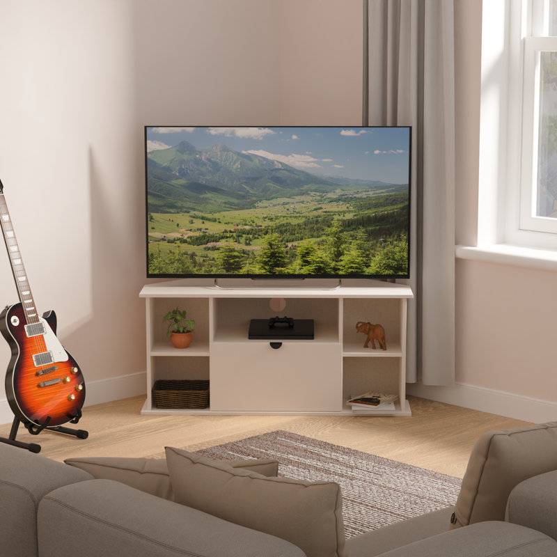 Sunehri Corner TV Unit, 51cm H x 110cm L x 52cm W, White