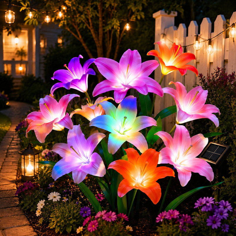 Éclairage solaire à fleurs de lys pour l'extérieur avec 16 têtes de fleurs Calla, 7 lumières solaires de jardin à DEL changeantes de couleur, lumières de piquage extérieures imperméables IP65 pour allée de jardin, patio, pelouse, décoration de vacances de mariage