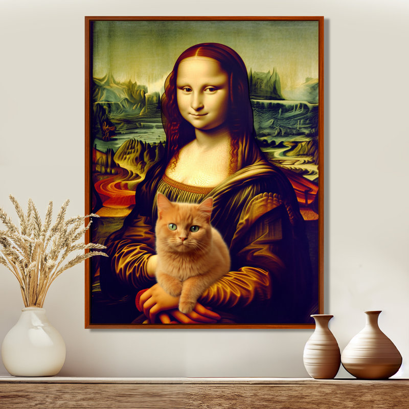 Mona Lisa avec chat brun - chat, art mural, salon, H 20 po x l 12 po x P 1 po, Métal métal