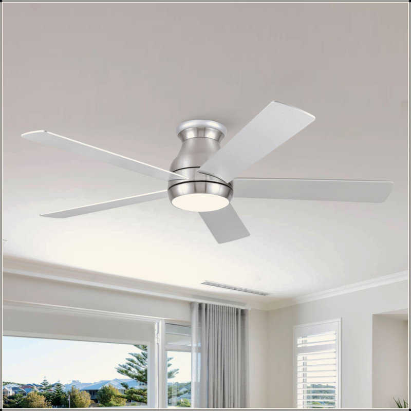Ventilateur de plafond 52 po à profil bas en nickel brossé avec pales argentées