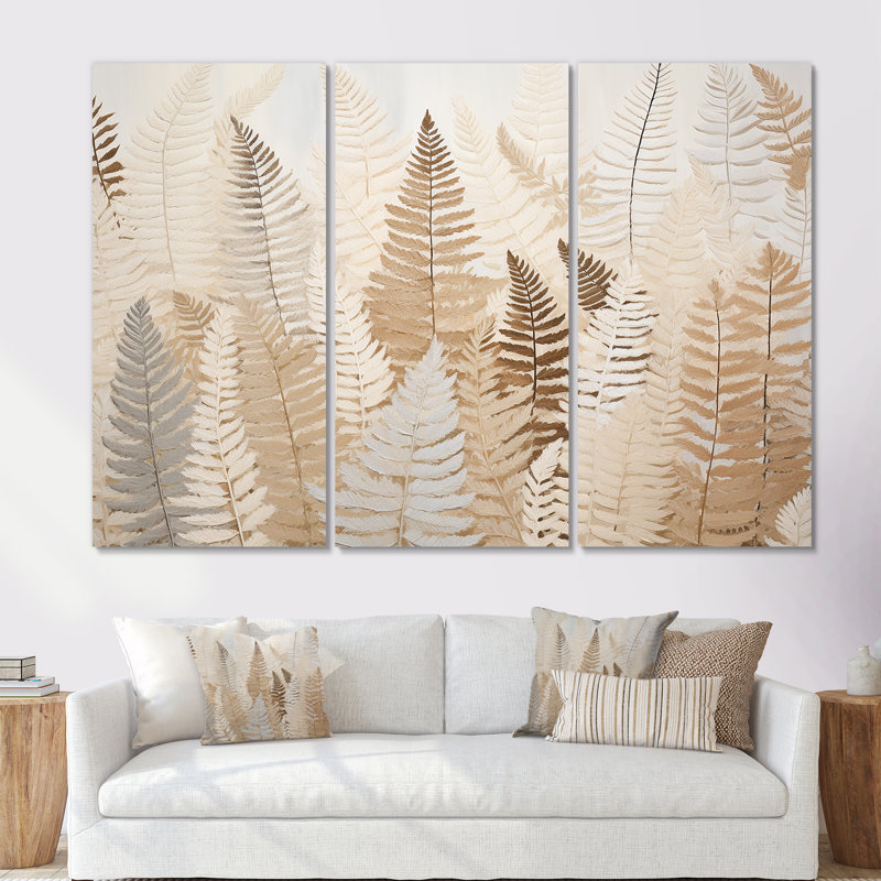Golden Ferns Silent Symphony VII - Ferns, ensemble de reproduction d'art mural, Toile tendue, H 40 po x l 60 po x P 1 po