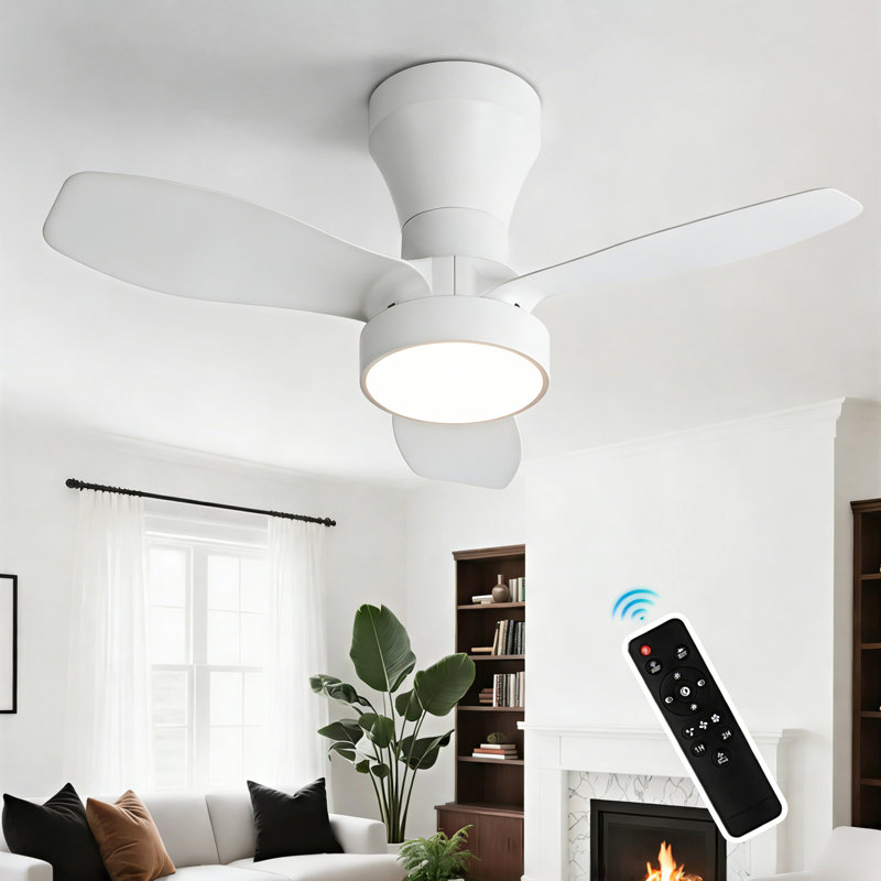 LED Ceiling Fan Light With Remote, Compact Fan, White