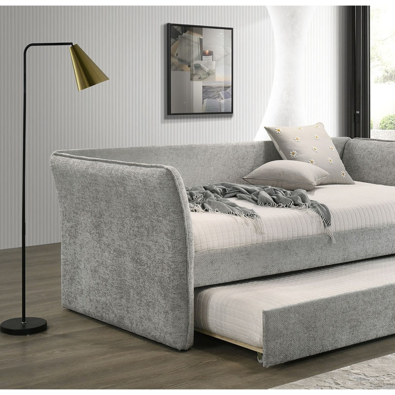 Lit de jour simple de style transitionnel 1pc avec accoudoirs évasés avec couchette pour salle de bain, Gris