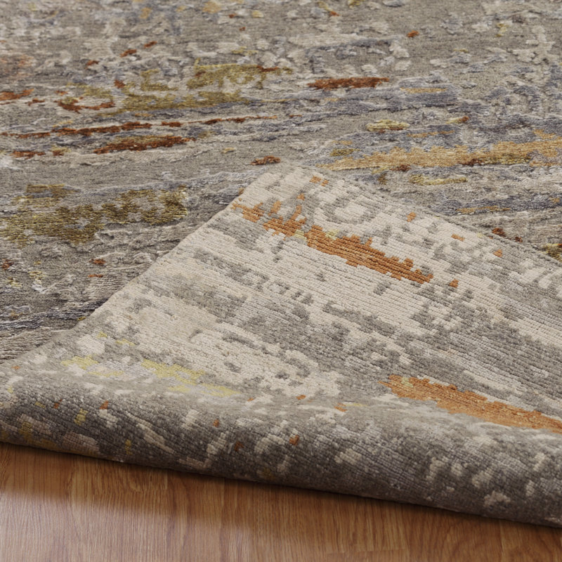 Hand Knotted Area Rug in Beige, Rectangle 10' x 14'