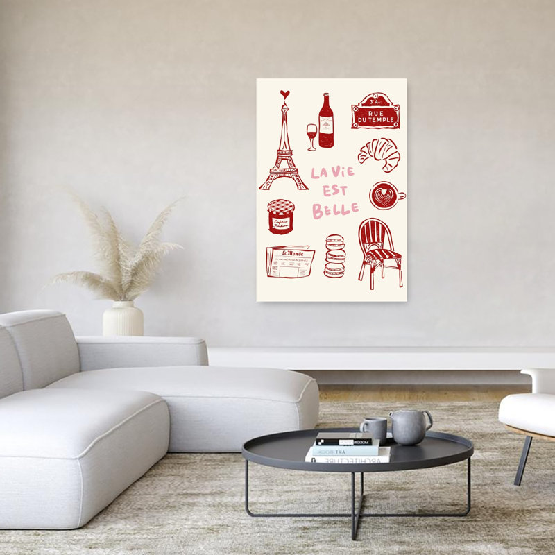 Paris La Vie Est Belle Romantic Contemporary Architecture Wall Art Print 1 Piece Wrapped Canvas Wall Art