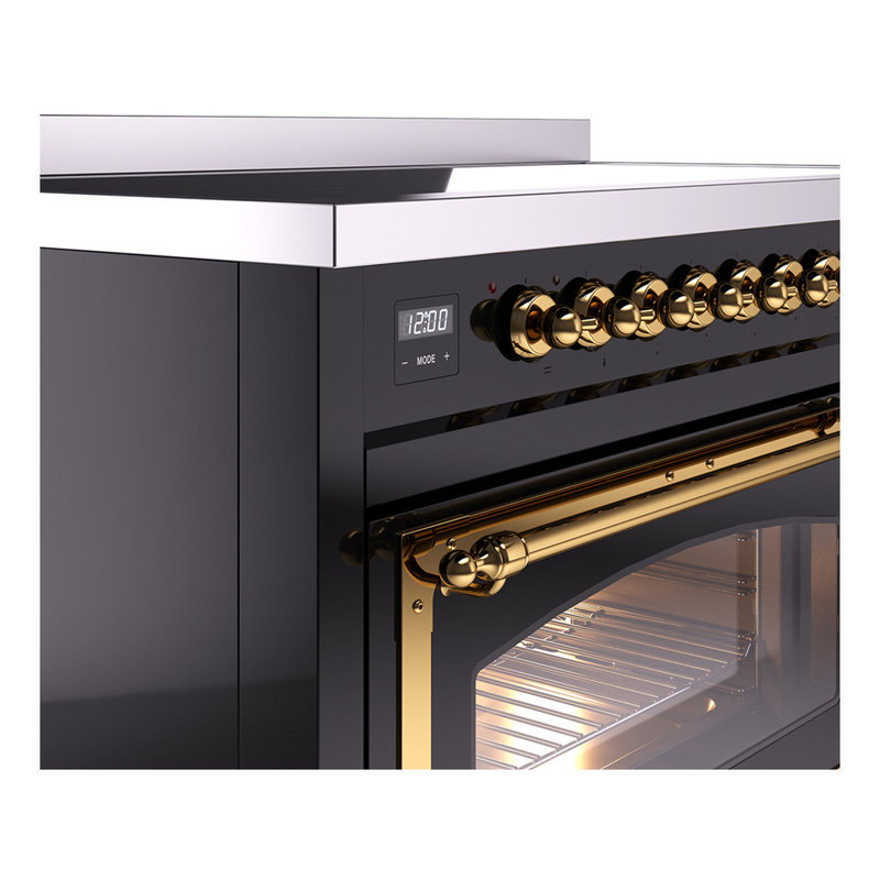 ILVE Nostalgie II Noblesse 48 in Induction Range, 6 Induction Elements (Glass Door), Glossy Black/Brass