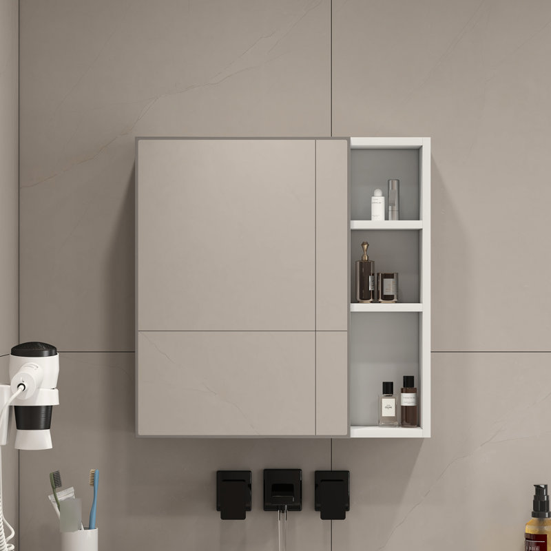 Armoire de salle de bain avec miroir blanche, surface de 0,12 pouce, compartiments internes pour le rangement des serviettes de petite taille