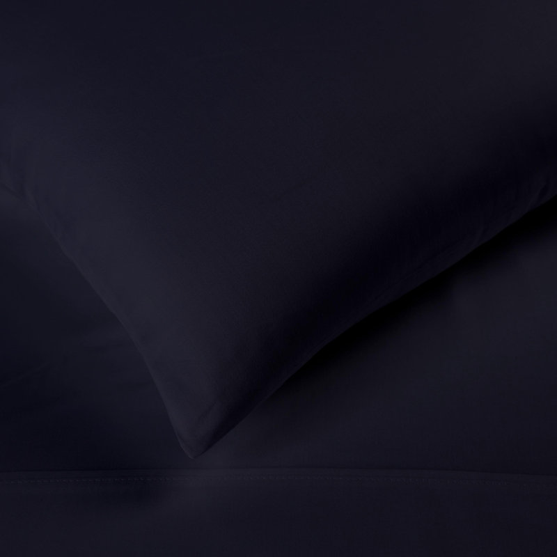 Ensemble de draps en satin de coton peigné de qualité supérieure à densité du tissage de 300 fils, Bleu marine, Simple TG