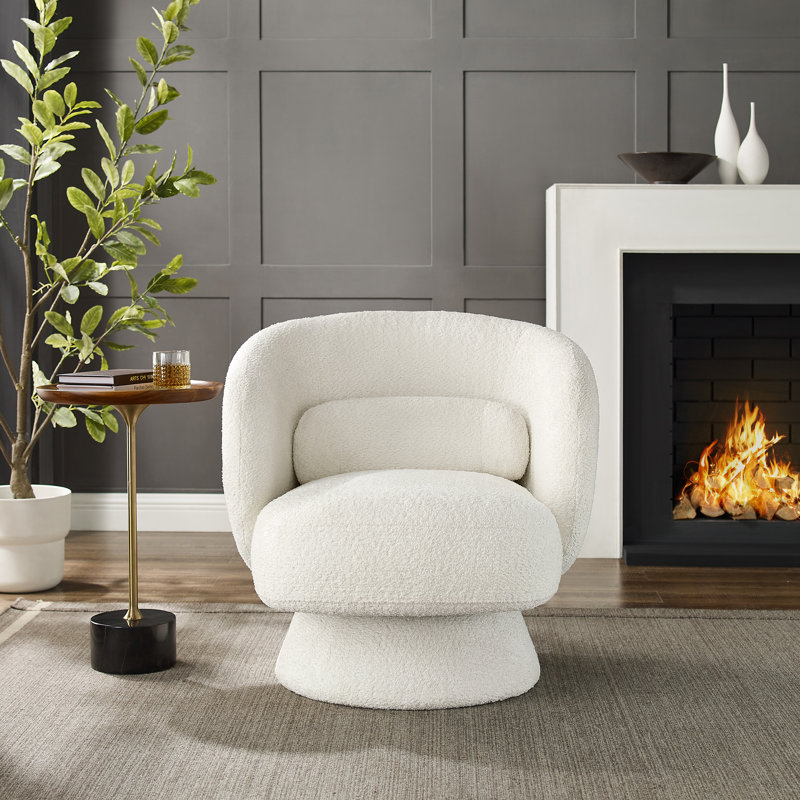 Saboor 30.7'' W Swivel Accent Chair, Cream White Boucle