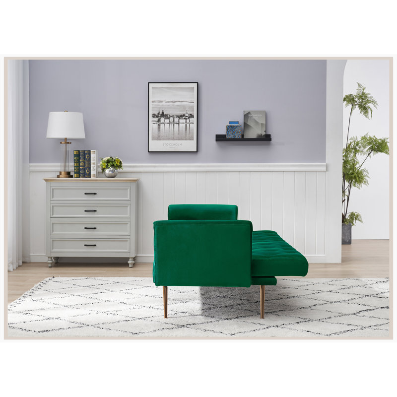 Velvet Sleeper convertible love seat sofa, American retro velvet, suitable for small living room, bedroom, Green Velvet