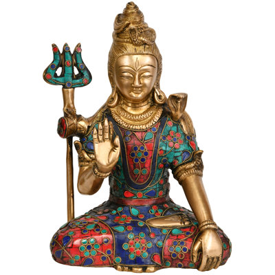 9" Lord Shiva Brass Statue - Handcrafted Mahadeva Meditation Sculpture for Temple Home Decor