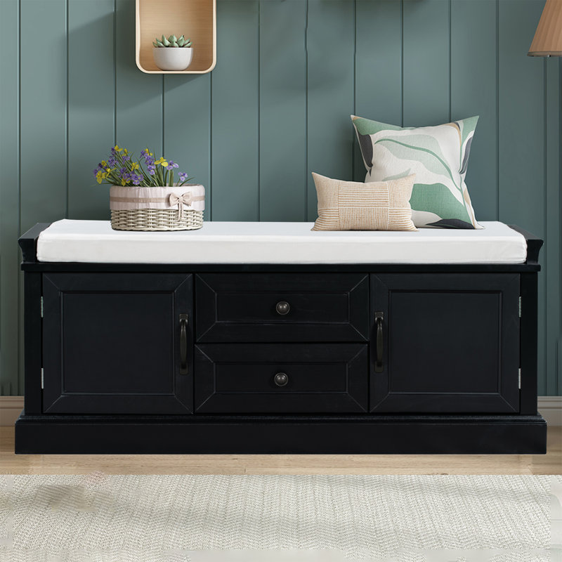 Storage Bench With 2 Drawers And 2 Cabinets, Black