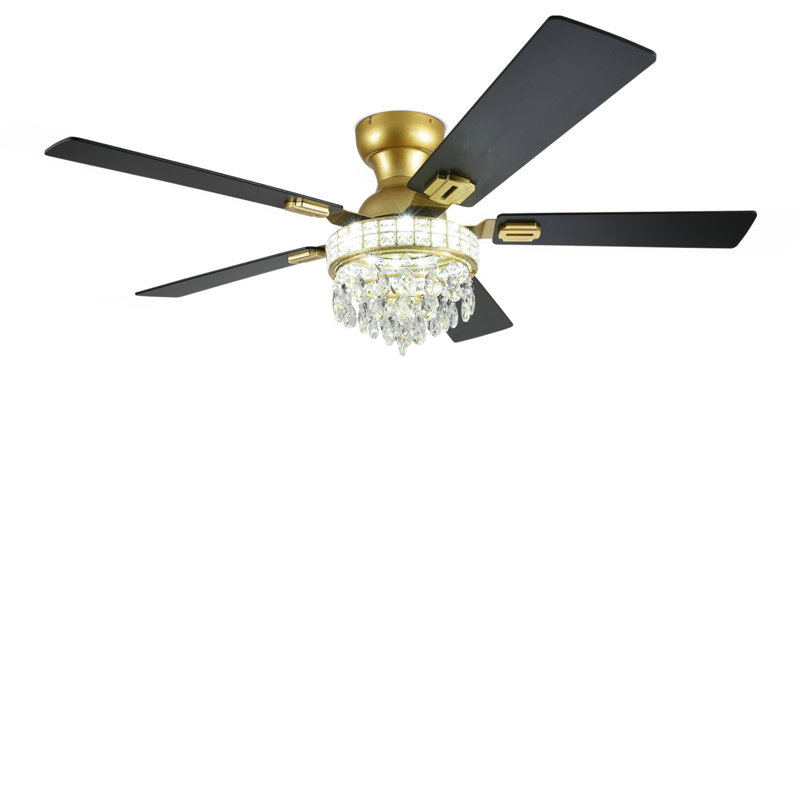 Ventilateur de plafond en cristal moderne de 52 pouces avec lumières, télécommande, installation facile, câble de sécurité, température de 3 couleurs et fonction de mémoire