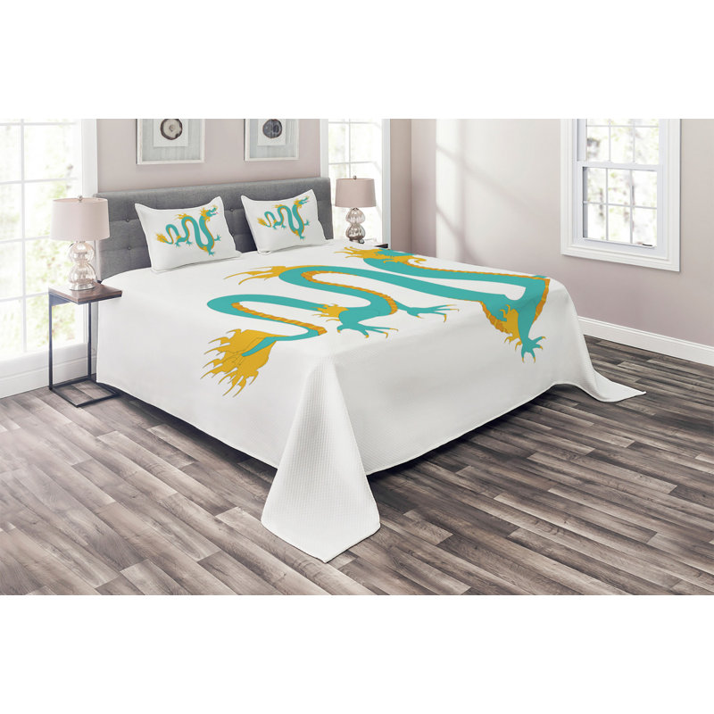 Dragon Polyester Coverlet, King Bedspread + 2 Shams