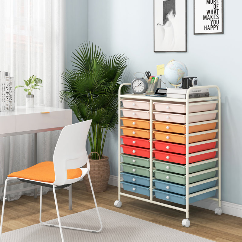 20 Drawer Storage Drawer, Blue/Red/Pink