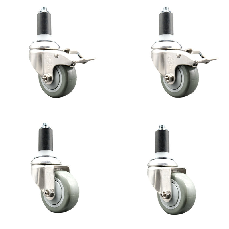 Ensemble de roulettes extensibles en poly pivotant avec 2 freins, H 3,5 po x l 3,5 po