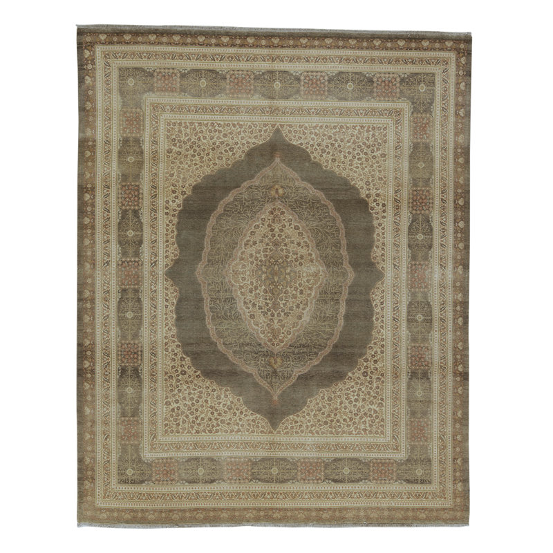 Tapis vert olive de haute qualité noué à la main