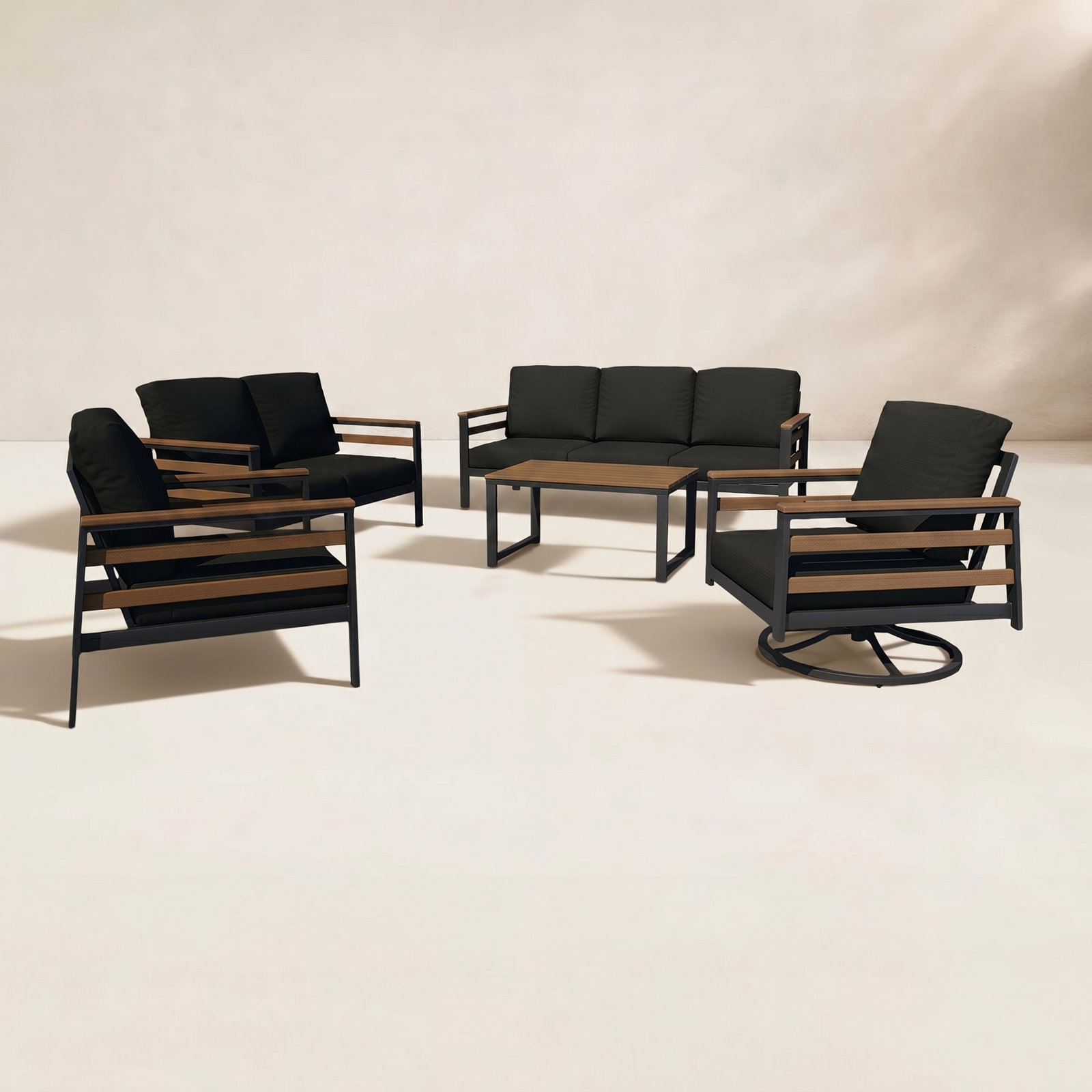 Townsend 5 Piece Sofa Seating Group with Sunbrella Cushions, Canvas Black