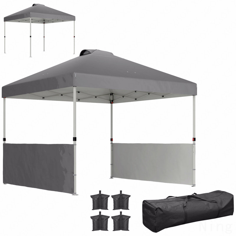 10X10FT Pop Up Gazebo, Sidewall For Party Use With Wheeled Carry Bag, Dark Gray