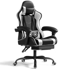 Soontrans Gaming Chair with Footrest and Ergonomic Massage Lumbar Pillow PU  Leather Office Chair, Black 