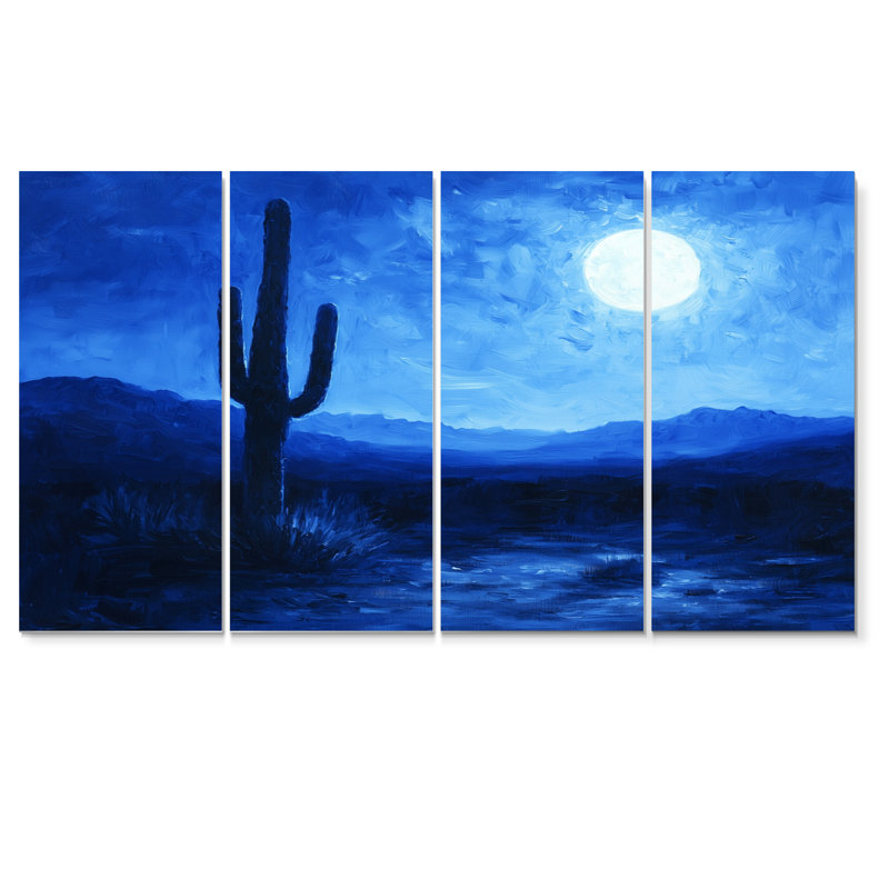 Cactus sous le désert - étoiles bleues II - décoration murale cactus floral - art mural traditionnel, H 32 po x l 64 po, 4
