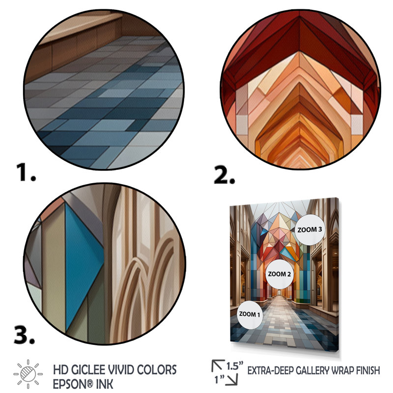 Symétrie architecturale de luxe sur toile, H 20 po x l 12 po x P 1 po, Cadre flottant doré