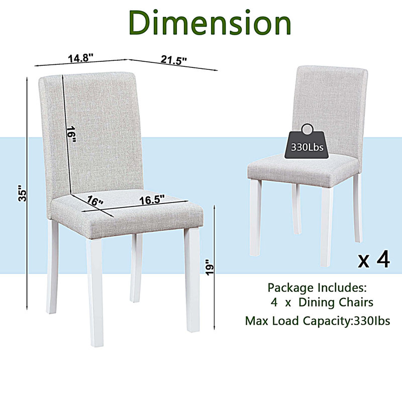 Upholstered Dining Chairs, Kitchen Chairs with Solid Wood Frame, Set of 4, White