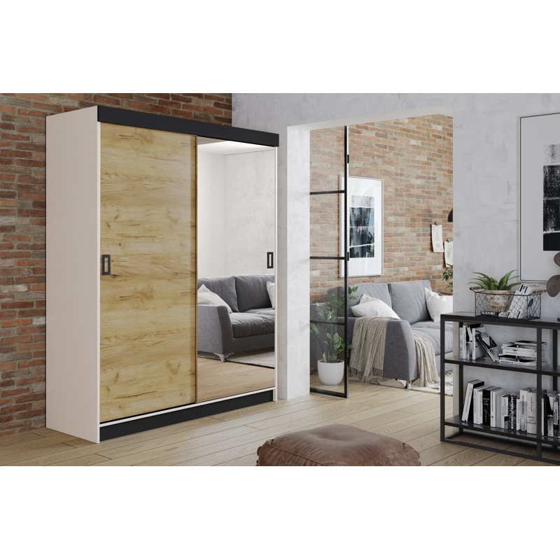 Wittenberg 2 Door Solid + Manufactured Wood Wardrobe, White/Sonoma
