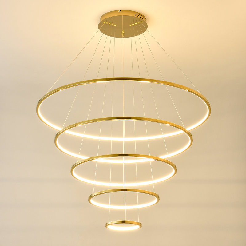 Bariah Modern 5-Ring Dimmable Luxury High Ceiling Pendant Light (Gold)