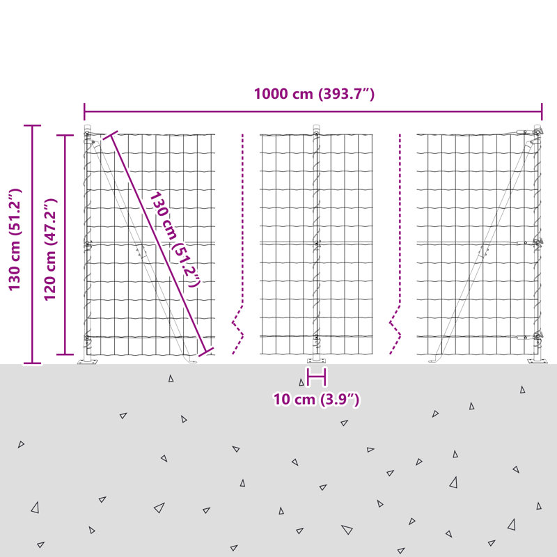 Galvanised Steel Border Fencing, 120 x 1000 x 0.2 cm, Green
