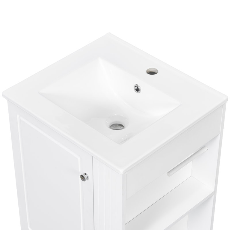 Modern Compact Vanity With Ceramic Sink, Mdf Storage, Soft-close Drawer