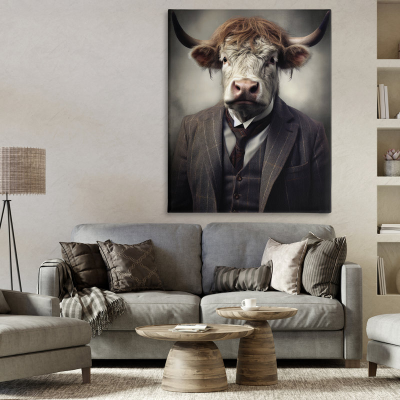 Toile sophistiquée Portrait de taureau, design par Ray Powers, H 48 po x l 36 po