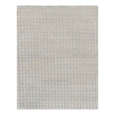 Rug & Kilim's Modern Block Print Rug In Blue With White Floral Patterns