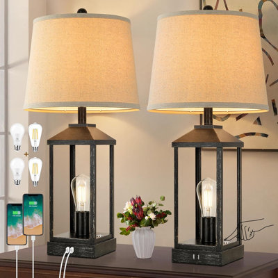 Ensemble de 2 lampes de table 28 po, lampe de chevet noire avec ports de charge USB, contrôle tactile à 3 voies à intensité variable