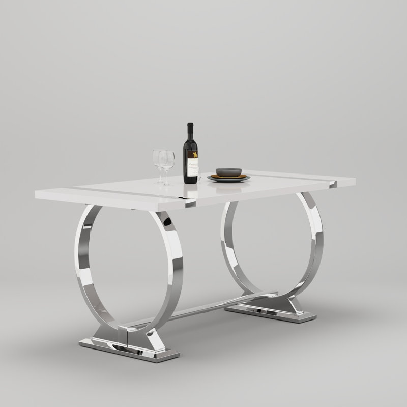 Table de salle à manger blanche 60 po avec base en U, Argent argent